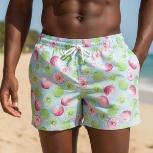 VILEBREQUIN Blue Pink Green Limes Swim Trunks Shorts Swimsuit 4" Inseam XXL